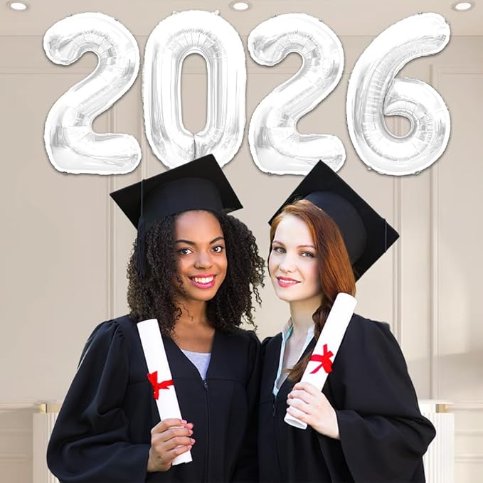 2026 Balloons 40 Inch New Years Balloons White for New Years Decorations Mylar Foil 2026 Balloon Numbers for Graduation Happy New Year Decorations New Years Eve Party Supplies Globos De Año Nuevo