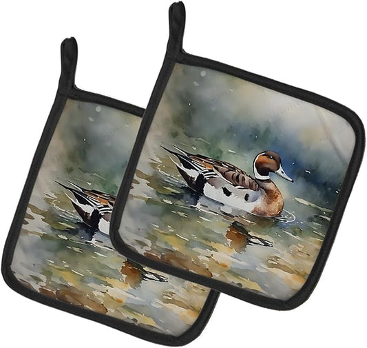 Caroline's Treasures Northern Pintail Pair of Pot Holders Kitchen Heat Resistant Pot Holders Sets Oven Hot Pads for Cooking Baking BBQ, 7 1/2 x 7 1/2