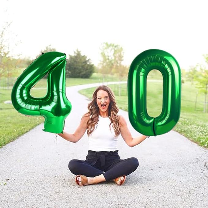 40 Inch Party Decoration, Glamorous 40th Birthday Party Decorations for Women Men Parents, Dark Green Big Number Balloon for Wedding Anniversaries Decoration