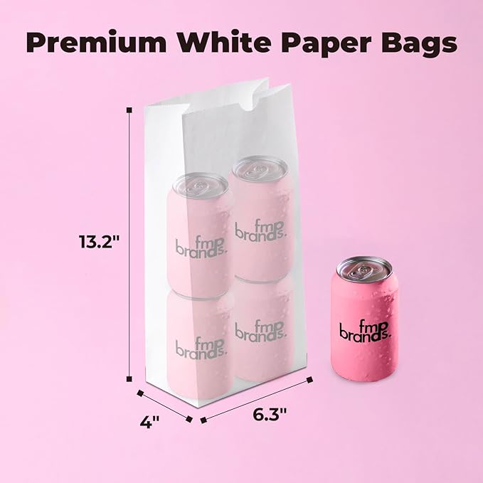 Fit Meal Prep 500 Pack 10 lb White Paper Lunch Bags, 13.2 x 6.3 x 4" Premium White Paper Bags Bulk for Small Business, Recyclable Snack Sacks, Durable Grocery Bag for Food Storage, Packing