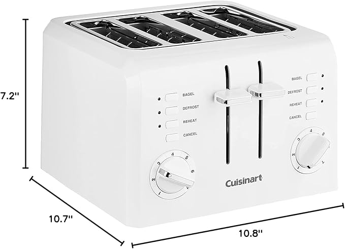 Cuisinart 4-Slice Compact Plastic Toaster, White, CPT-142P1