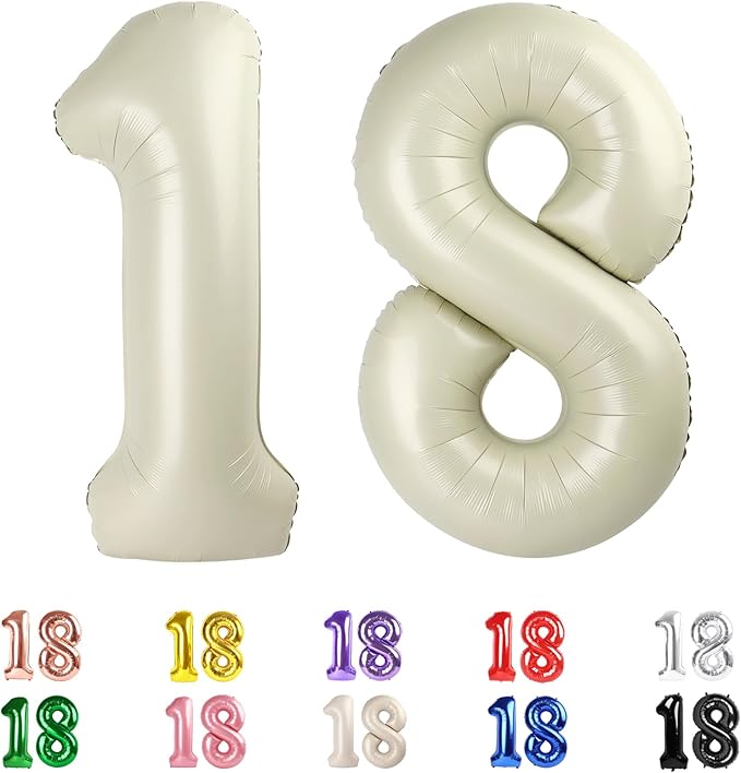 Number 18 Balloons 40 In, 18th Birthday Decorations for Boys Girls, 81st Cream Birthday Party Decorations Big Balloons for Engagement, Wedding, Celebration Party, Graduations, Photo Shoot