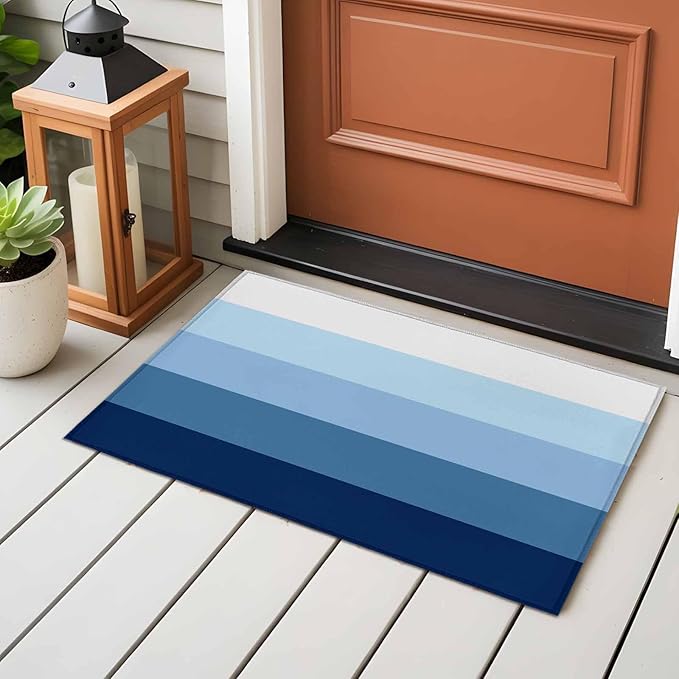 Area Rug 2x3ft, Minimalist Blue White Ombre Stripe Washable Rugs for Living Room Bedroom, Modern Gradient Art Soft Non-Slip Area Rugs Rectangle Floor Carpet for Dining Room