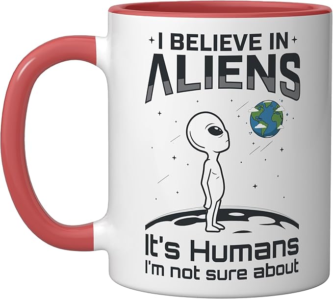Alien Believer UFO Extraterrestrial Space Lover Ceramic Mug, Red/White