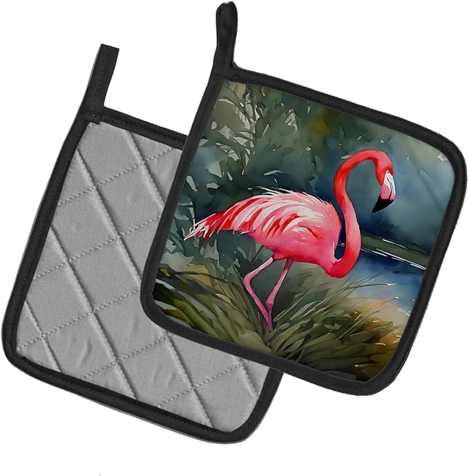 Caroline's Treasures Flamingo Pair of Pot Holders Kitchen Heat Resistant Pot Holders Sets Oven Hot Pads for Cooking Baking BBQ, 7 1/2 x 7 1/2