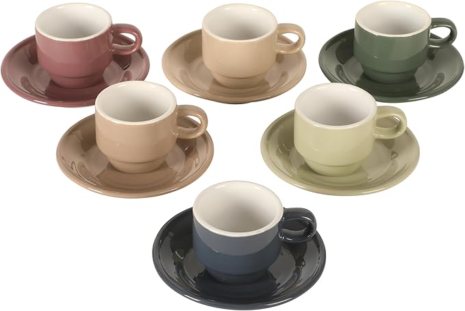 Gibson Home Brew Harmony 13 Piece Espresso Cup Set with Metal Rack, Stoneware Espresso Cups & Saucers, Solid Color Stackable Coffee Set, Café Style, Dishwasher & Microwave Safe