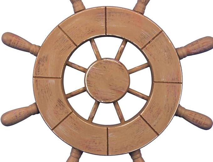 Hampton Nautical Wheel-9-107 Rustic Wood Finish Decorative Ship Wheel, 9"