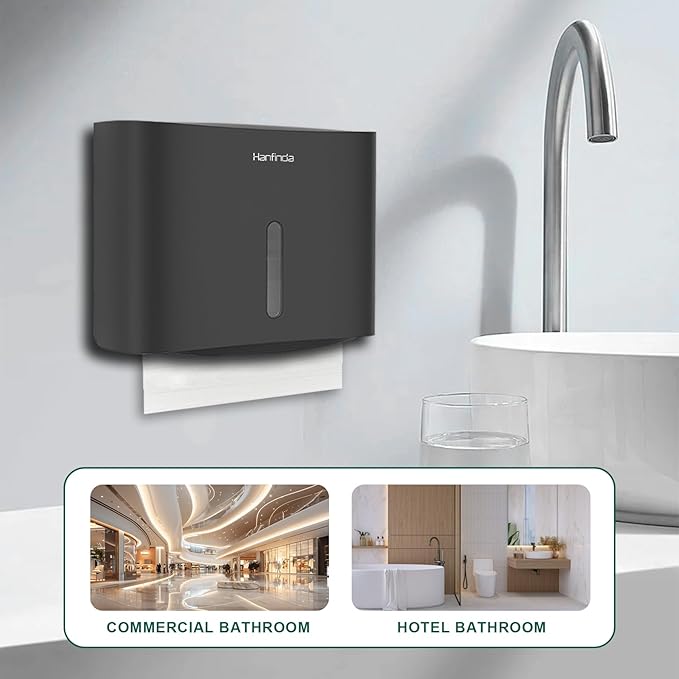 Paper Towel Dispenser Wall Mounted, Adhesive Commercial Paper Towel Dispenser - Wall-Mounted, Fits Multifold/Trifold/C-Fold Towels, Black