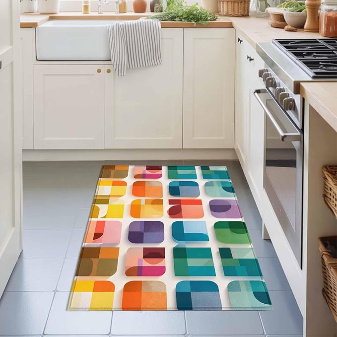Area Rug 2x3ft, Modern Geometric Squares Washable Rugs for Living Room Bedroom, Colorful Abstract Art Soft Non-Slip Area Rugs Rectangle Floor Carpet for Dining Room
