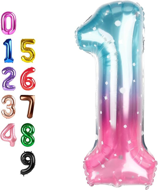 1 Balloons Numbers for First Birthday, Balloon Numbers 40 Inch, Balloon for Girls Boys Baby Shower, Big Baloon for 1, 11, 21, 100 Birthday Wedding Anniversaries Party, Blue and Pink