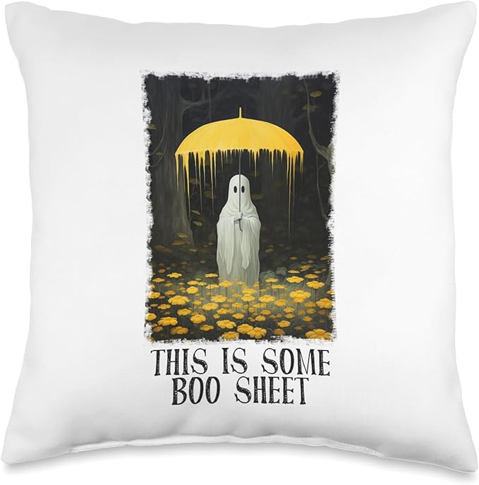Halloween Spooky Ghost In The Forest Umbrella Boo Sheet Throw Pillow