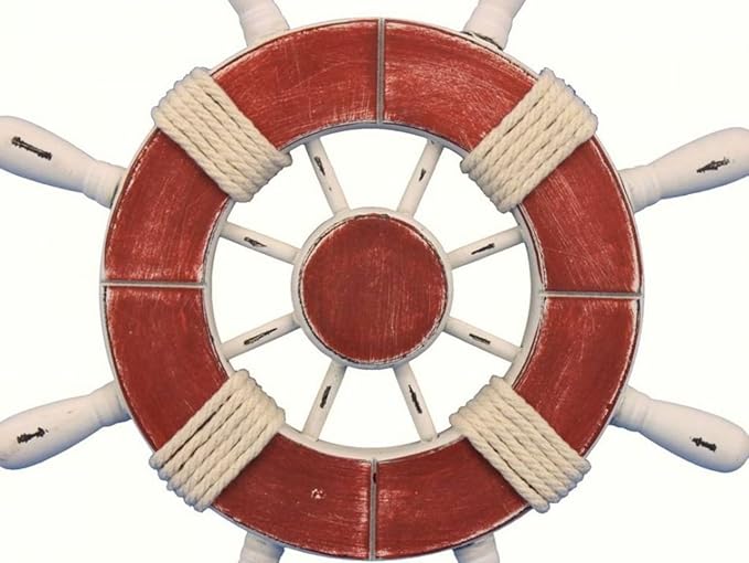 Hampton Nautical Wheel-9-110 Rustic Decorative Ship Wheel, 9", Red/White