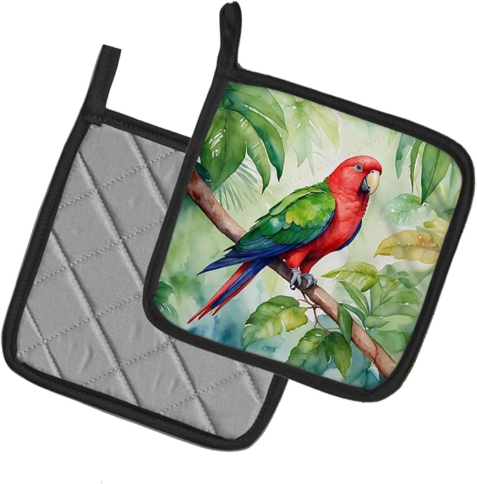 Caroline's Treasures Eclectus Parrot Pair of Pot Holders Kitchen Heat Resistant Pot Holders Sets Oven Hot Pads for Cooking Baking BBQ, 7 1/2 x 7 1/2