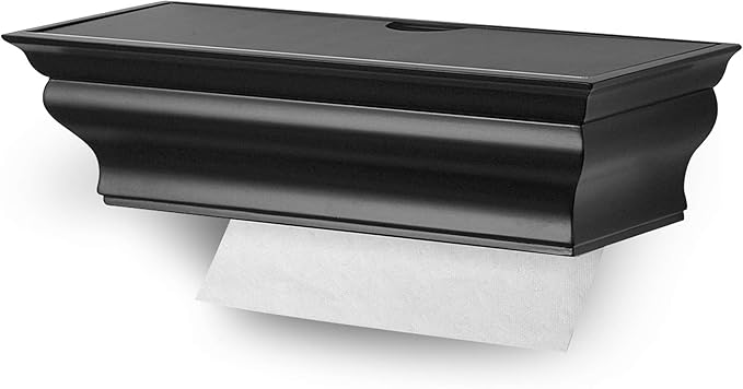 Black ABS Plastic MultiFold Paper Towel Dispenser - Wall Mount Shelf - Handy Multi-Use Decorative Shelf Dispenser for Bath, Kitchen, Laundry Room
