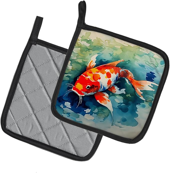 Caroline's Treasures Koi Fish Pair of Pot Holders Kitchen Heat Resistant Pot Holders Sets Oven Hot Pads for Cooking Baking BBQ, 7 1/2 x 7 1/2