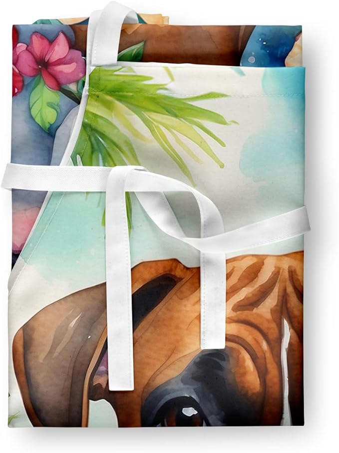 Caroline's Treasures Boxer Luau Apron Cooking Kitchen Server Baking Crafts Gardening for Adult Women Men, Unisex, Large, Multicolor