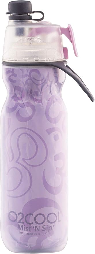 O2COOL Mist 'N Sip Misting Water Bottle 2-in-1 Mist And Sip Function With No Leak Pull Top Spout Reusable Sports Water Bottle - 20 oz (Yoga Lilac)
