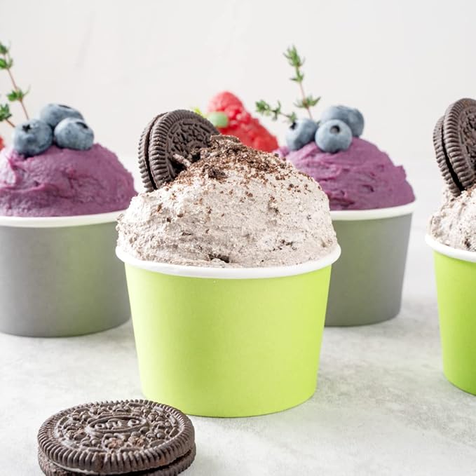 Coppetta 4 Ounce Dessert Cups, 50 Disposable Ice Cream Cups - Lids Sold Separately, Heavy-Duty, Green Paper Frozen Yogurt Bowls, For Hot And Cold Foods, Perfect For Gelato Or Mousse - Restaurantware