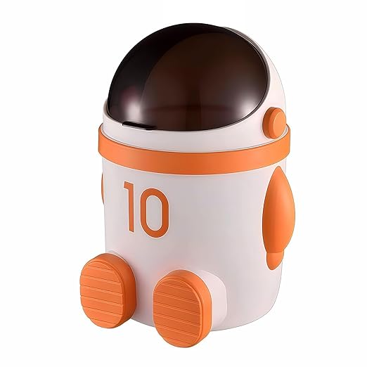 Sylfaen Astronaut Trash Can Wastebasket, 12 Liter / 3.2 Gallon Bathroom Garbage Can with Lid, Garbage Can for Kids, Cute Trash Can for Bedroom, Kids Room, Bathroom, Living Room (Orange)