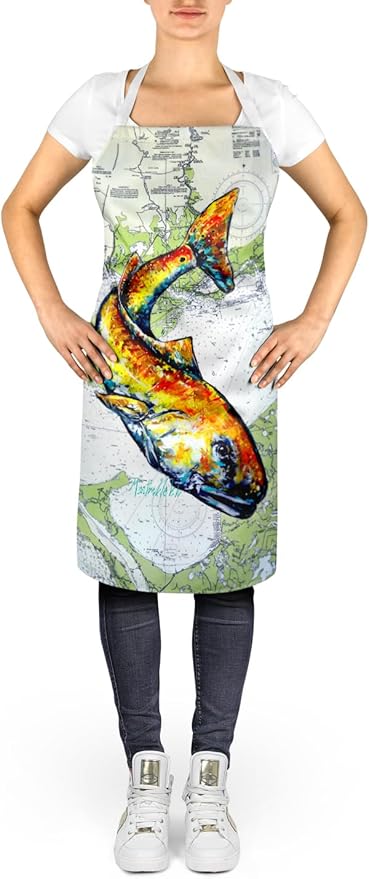 Caroline's Treasures Red Fish On Map Apron Cooking Kitchen Server Baking Crafts Gardening for Adult Women Men, Unisex, Large, Multicolor