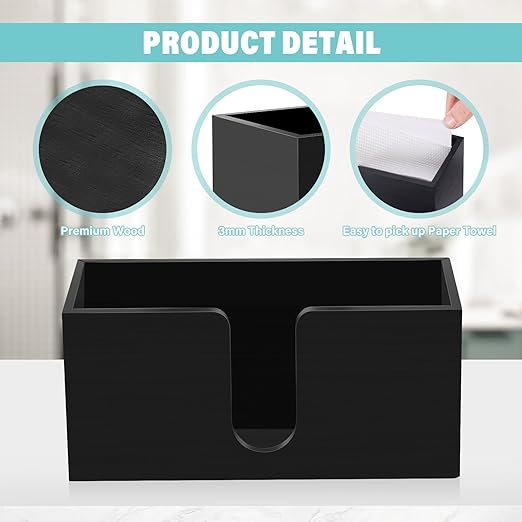 2Pack Black Paper Towel Dispenser Countertop, Wood Paper Towel Holder for Bathroom Folded Paper Towel Dispenser Clear Trifold Paper Napkin Holder for Z-fold C-fold MultiFold Trifold - Home Kitchen