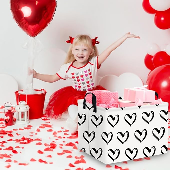FXOLCSHE Valentines Day Gift Basket Empty,Baby Girl Baskets,Black Gift basket with Handle Organizer,Bins for Girls Room Decor,Toy Organizer,Valentine's Day room decor(Black)