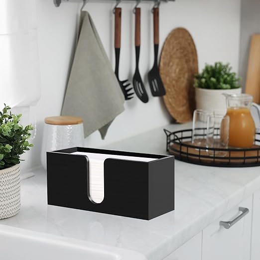 2Pack Black Paper Towel Dispenser Countertop, Wood Paper Towel Holder for Bathroom Folded Paper Towel Dispenser Clear Trifold Paper Napkin Holder for Z-fold C-fold MultiFold Trifold - Home Kitchen