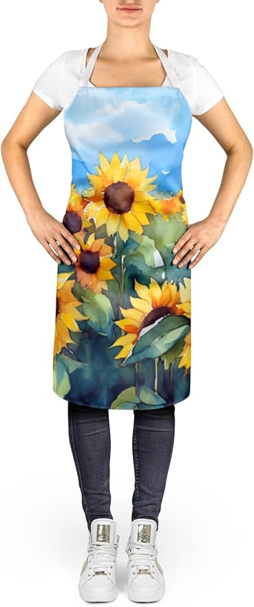 Caroline's Treasures Sunflowers in Watercolor Apron Cooking Kitchen Server Baking Crafts Gardening for Adult Women Men, Unisex, Large, Multicolor