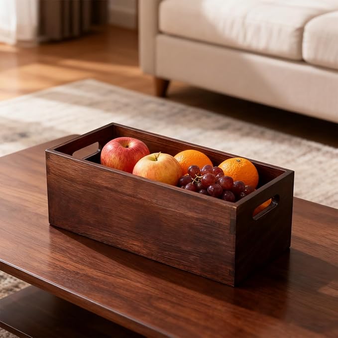 2 Pcs Wooden Nesting Crates with Handle, Rustic Decorative Stackable Cube Wooden Storage Boxes, Farmhouse Brown Natural Solid Wood Crate Box 2 Size for Party Home Table Decoration Display