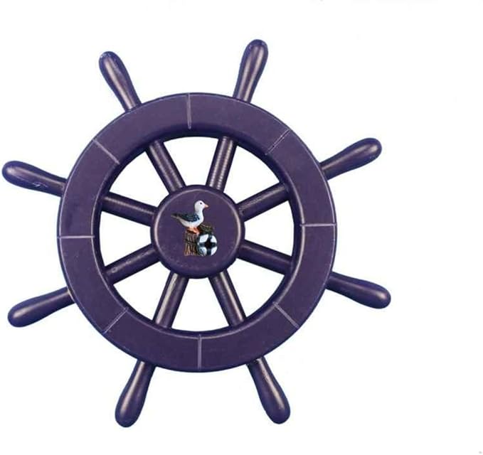 Hampton Nautical Dark Blue Decorative Ship Wheel with Seagull 12"