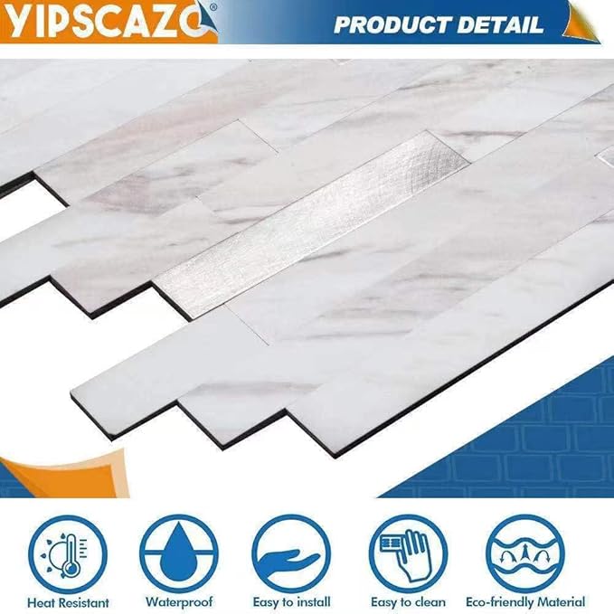 Yipscazo 2026 New Upgrade Peel and Stick Stone Metal Tile Backsplash, Stick on Tiles for Backsplash Kitchen, Bathroom, Fireplace (10 Sheets, Bright Carla White)