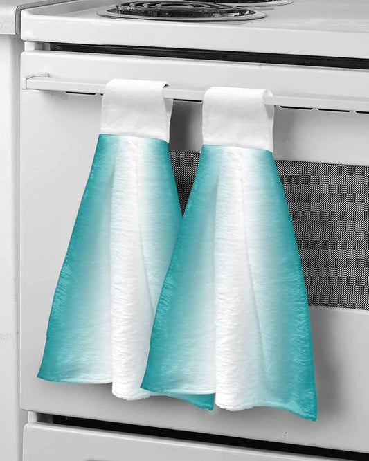 Alandar Home Kitchen Tie Towel Set of 2, Water Ducks Green White Gradual Absorbent Soft Hand Towels for Bathroom Hanging Towels, Minimalist Art Fast Drying Cleaning Cloth with Loop