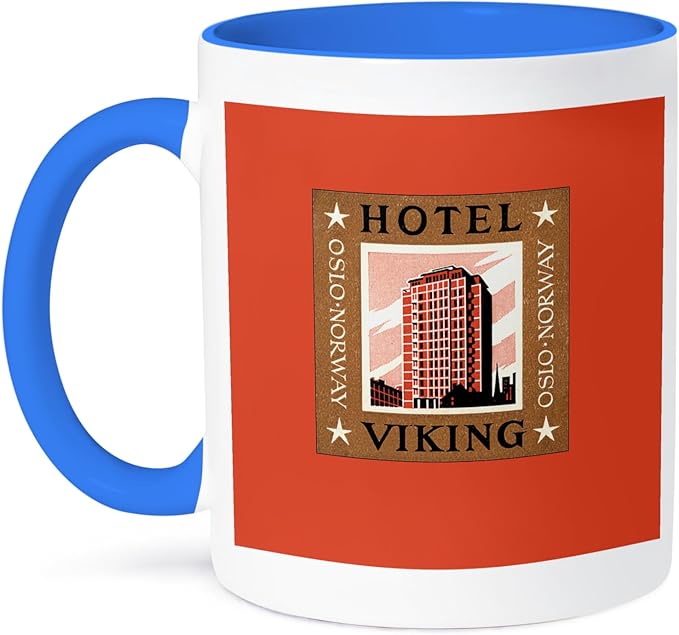3dRose Hotel Viking Oslo Norway Vintage Luggage Label Reproduction 11oz Two-Tone Blue Mug