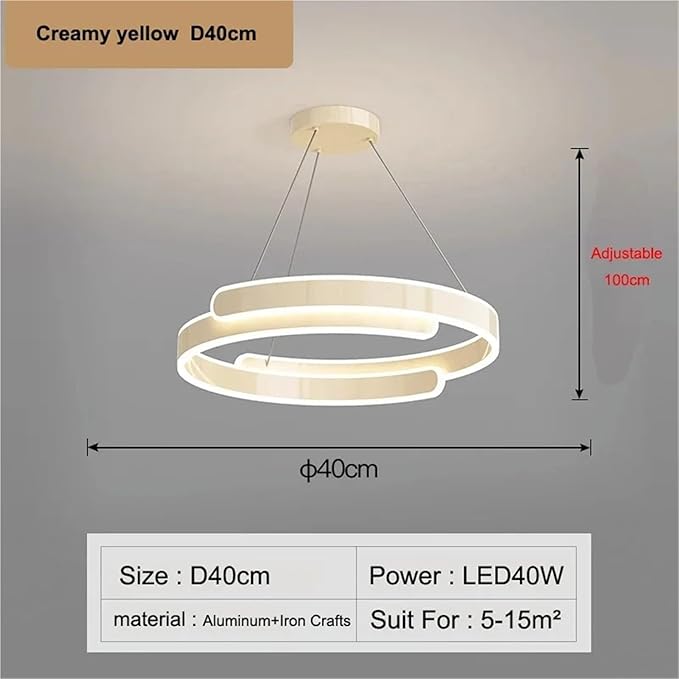 Nordic Double Layer C Aluminium Led Pendant Light for Table Dining Room Bedroom Office Decor Hanging Light Fixture,Full of Fashion(Cream D40cm)