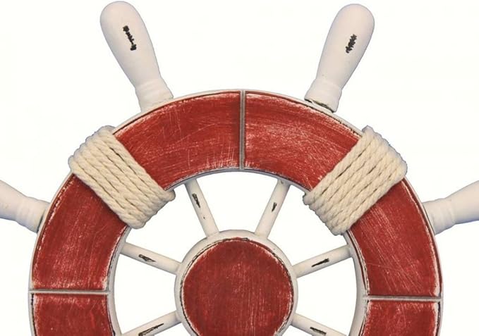 Hampton Nautical Wheel-9-110 Rustic Decorative Ship Wheel, 9", Red/White