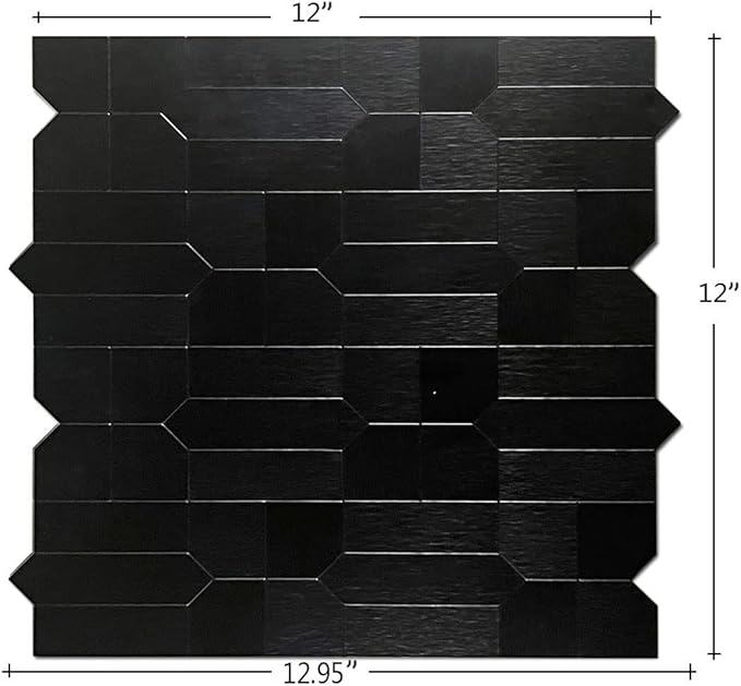 XUANINY 7-Sheet Peel and Stick Metal Backsplash Tiles, Self Adhesive Multiple-Shapes Aluminum Mosaic 3D Wall Sticker for Kitchen Bathroom Decor (7, Brushed Black)