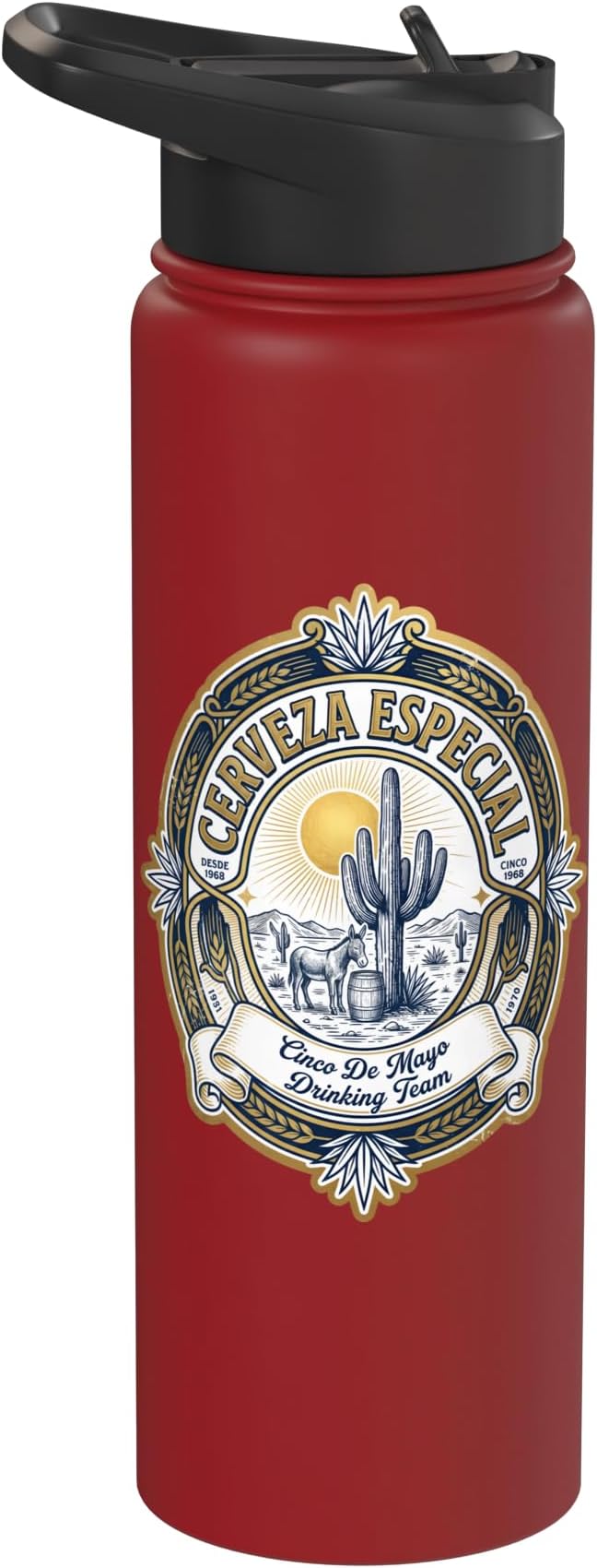 Beer Label Cerveza Cinco De Mayo Drinking Team Stainless Steel Insulated Water Bottle