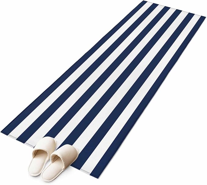 Runner Rug for Bedroom Hallway, Nautical Black and White Stripes Kitchen Runner Rugs Area Rug 2x6ft, Striped Washable Soft Floor Carpet for Entryway Stair