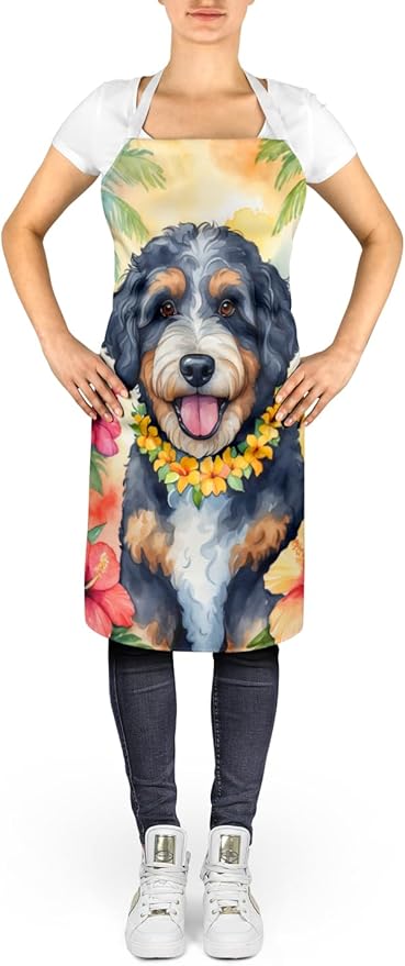 Caroline's Treasures Bernedoodle Luau Apron Cooking Kitchen Server Baking Crafts Gardening for Adult Women Men, Unisex, Large, Multicolor