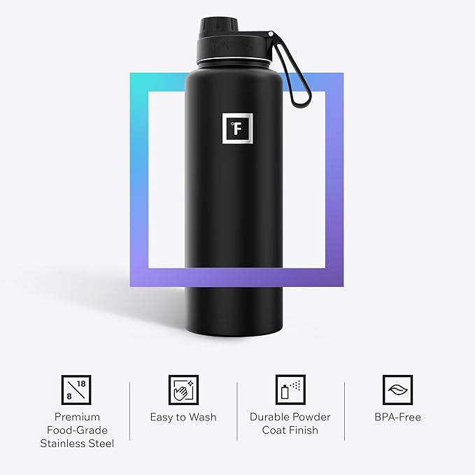 IRON °FLASK Camping & Hiking Hydration Flask with Spout, Wide Mouth Insulated Stainless Steel Sports Water Bottle - Twilight Blue 40 oz - Spout (1 Lid)