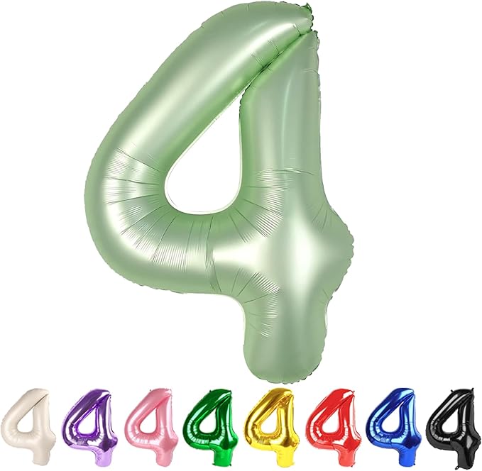 Number Balloons 40 Inch Large for Girls Boys, 4 Balloon Number Foil Helium Olive Green Balloon for 4th 14 40 44 Birthday Party, Mylar Balloons Number 4 for Graduations Anniversary Baby Shower