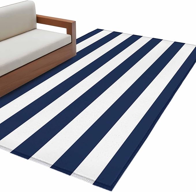 Area Rug 4x6ft, Nautical Black and White Stripes Washable Rugs for Living Room Bedroom, Striped Soft Non-Slip Area Rugs Rectangle Floor Carpet for Dining Room