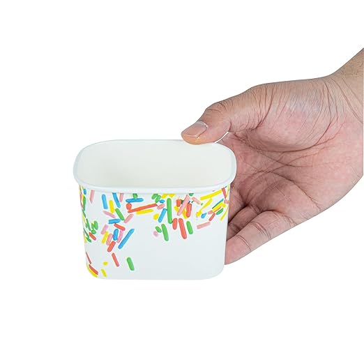 Restaurantware Paper Cups 200 Count 12 Ounce Square Disposable Ice Cream Containers, Leak-Resistant Paper Dessert To Go Cups, Hot And Cold Food, Durable Classic Sprinkles Design