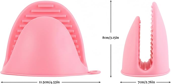 2 Pairs (Green& Pink),Mini Silicone Oven Gloves, Mini Finger Protector Pot Holder for Kitchen,Cooking,Baking,BBQHeat Resistant Gloves，can be Washed in the Dishwasher