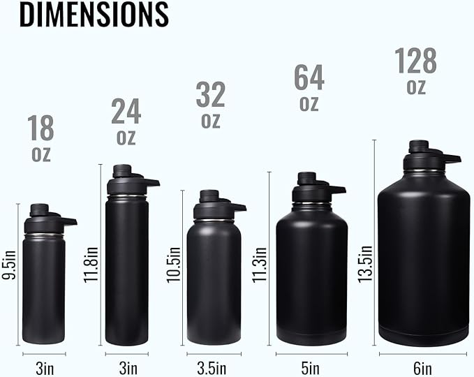 Fijinhom 24 oz Insulated Water Bottle with Handle, 304 Stainless Steel Water Bottles with Wide Mouth, Double Wall Vacuum Sports Water Bottle, BPA Free, Keep Cold and Hot, Black | with Handle, Water Bottles, Wide Mouth, Double Wall Vacuum, Sports Water ...