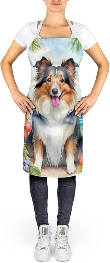 Caroline's Treasures Sheltie Luau Apron Cooking Kitchen Server Baking Crafts Gardening for Adult Women Men, Unisex, Large, Multicolor