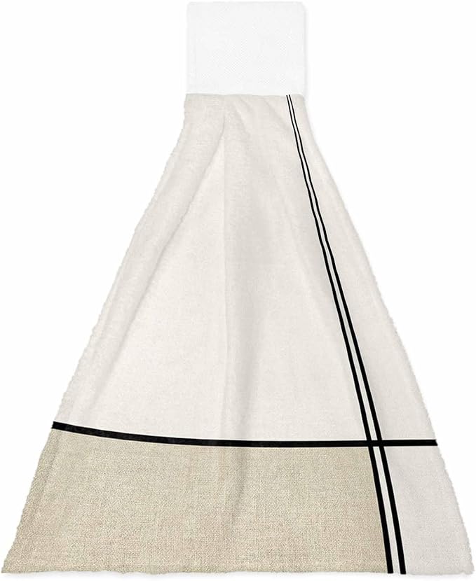 Alandar Home Kitchen Tie Towel Set of 1, Abstract Modern Minimalist Art Absorbent Soft Hand Towels for Bathroom Hanging Towels, Lines Color Burlap Splicing Fast Drying Cleaning Cloth with Loop