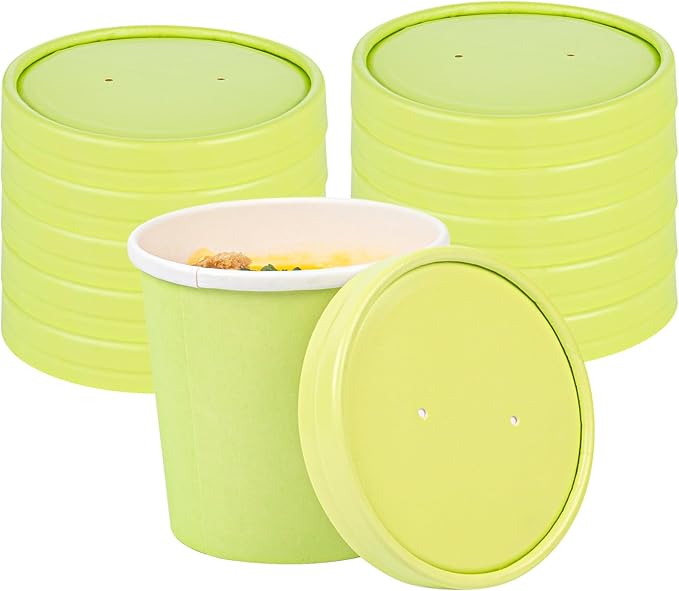 Restaurantware-LIDS ONLY: Bio Tek Lids For 8/12 Ounce Soup Containers, 200 Vented Lids For Paper Soup Containers - Soup Cups Sold Separately, Microwavable, Green Paper Lids, Hot And Cold Foods