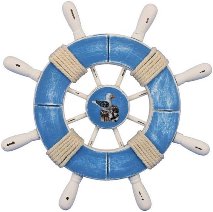 Hampton Nautical Wheel-9-109-seagull Rustic Decorative Ship Wheel with Seagull, 9", Light Blue and White