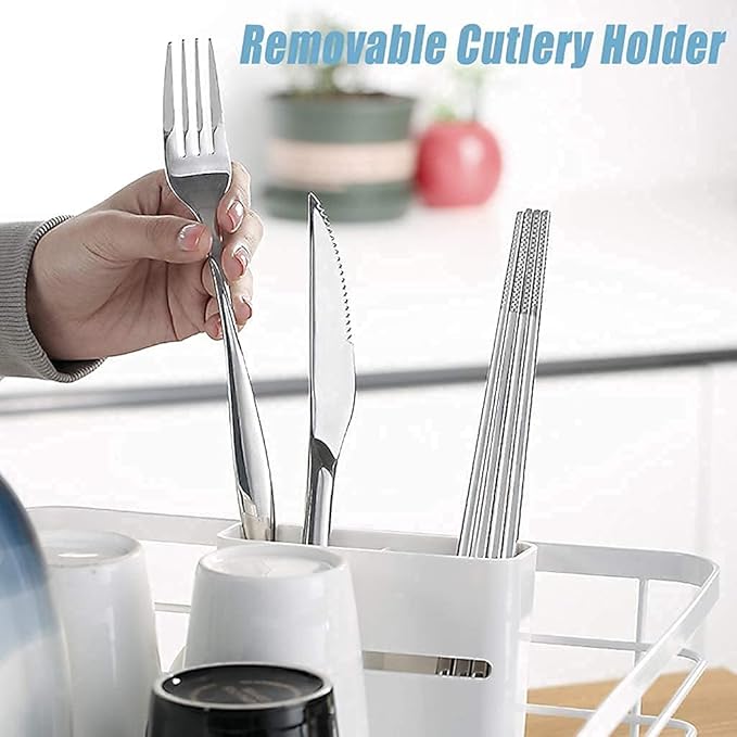 Anti Rust Dish Drainer Rack Drainer with Removable Drain Board and Swivel Spout Chopsticks Cutlery Holder for Kitchen Sink and Counter at Household Cutlery Basket Drain Shelf